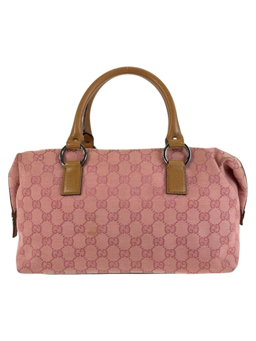 Gucci Pink Brown Silver GG Canvas Leather Handbag